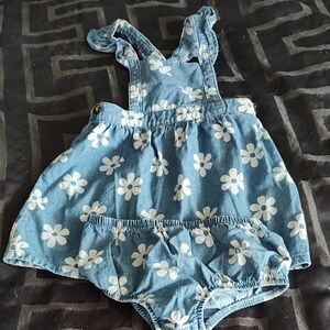 wonder nation Light Blue Denim-Style Baby Romper with Floral Accent